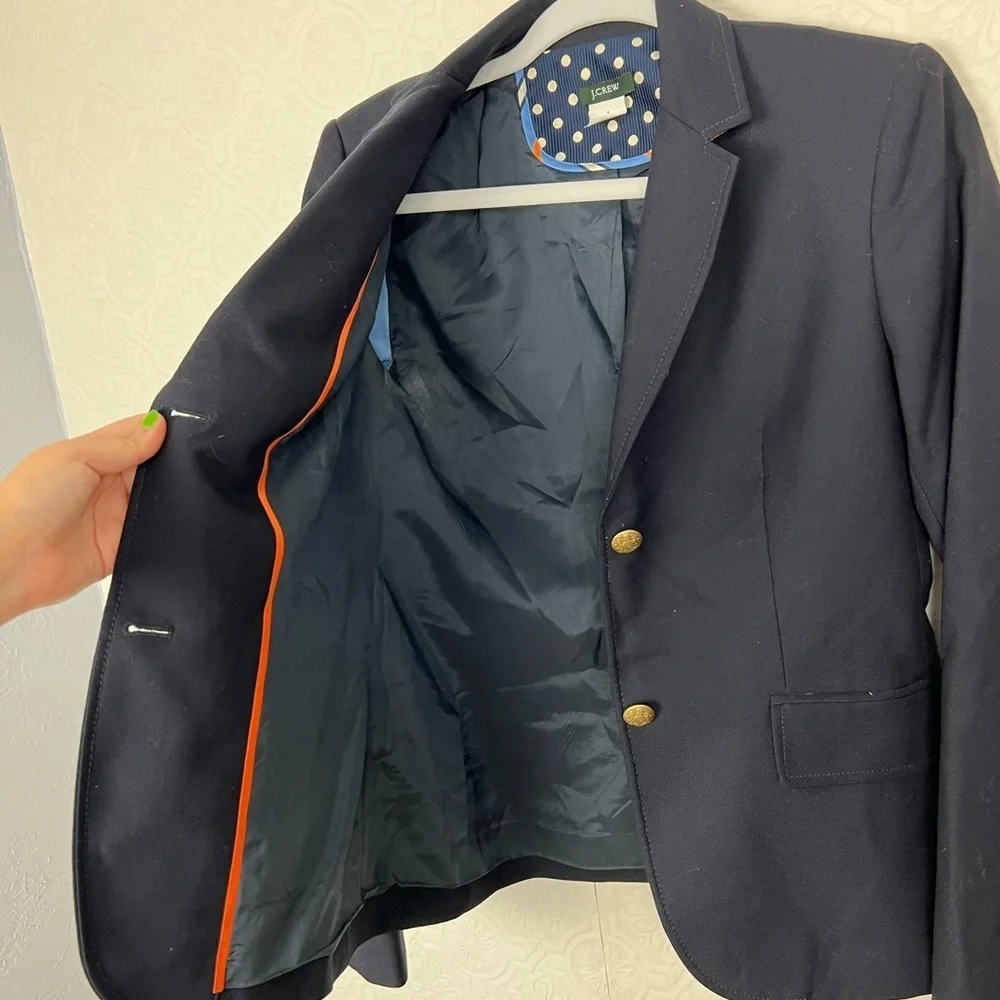 J Crew 100% Wool Navy Blue Blazer Jacket Preppy Dark Academia Career Work‎